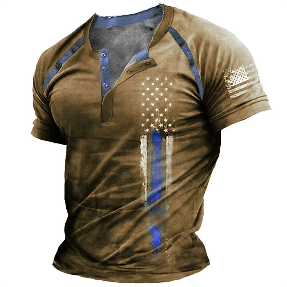 재미있는 3D 미국 국기 프린트 남성 헨리 셔츠 패션  - 3D Printing Service 리뷰 및 가격