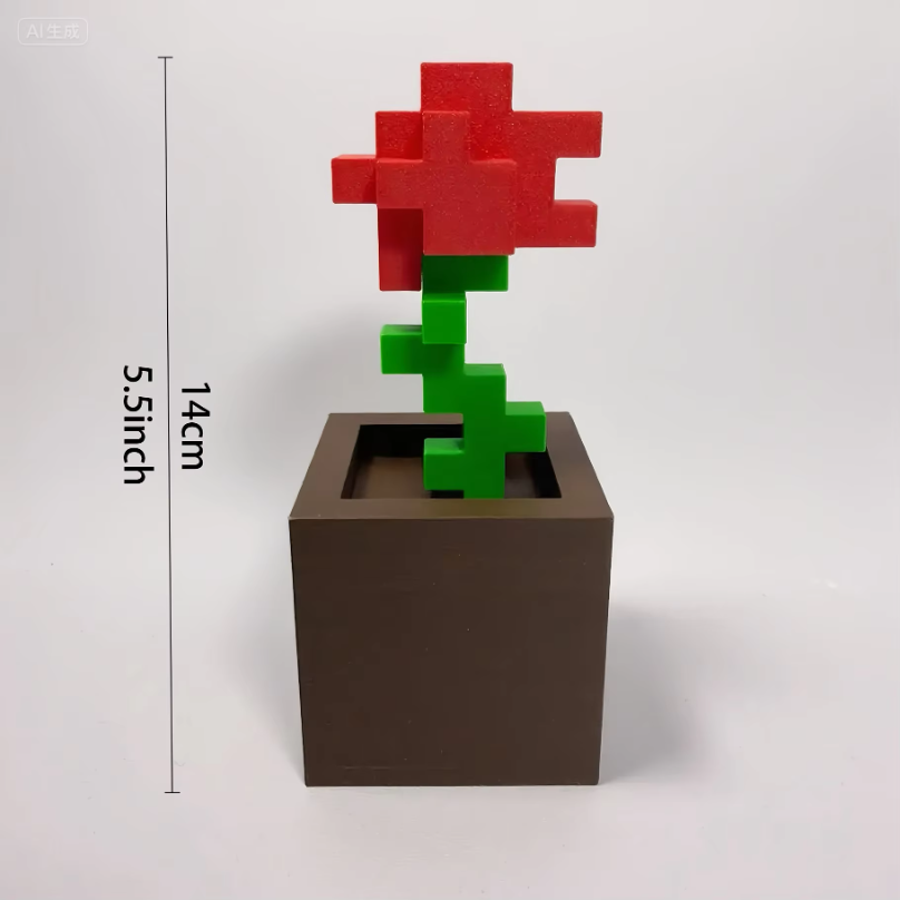1개의 픽셀 장미꽃 장식품, 3D 프린팅된 독특한 꽃  - 3D Printing Table 리뷰 및 가격